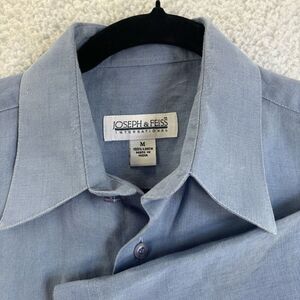 joseph feiss dress shirt 100% Linen Sold Blue Short Sleeve Size M